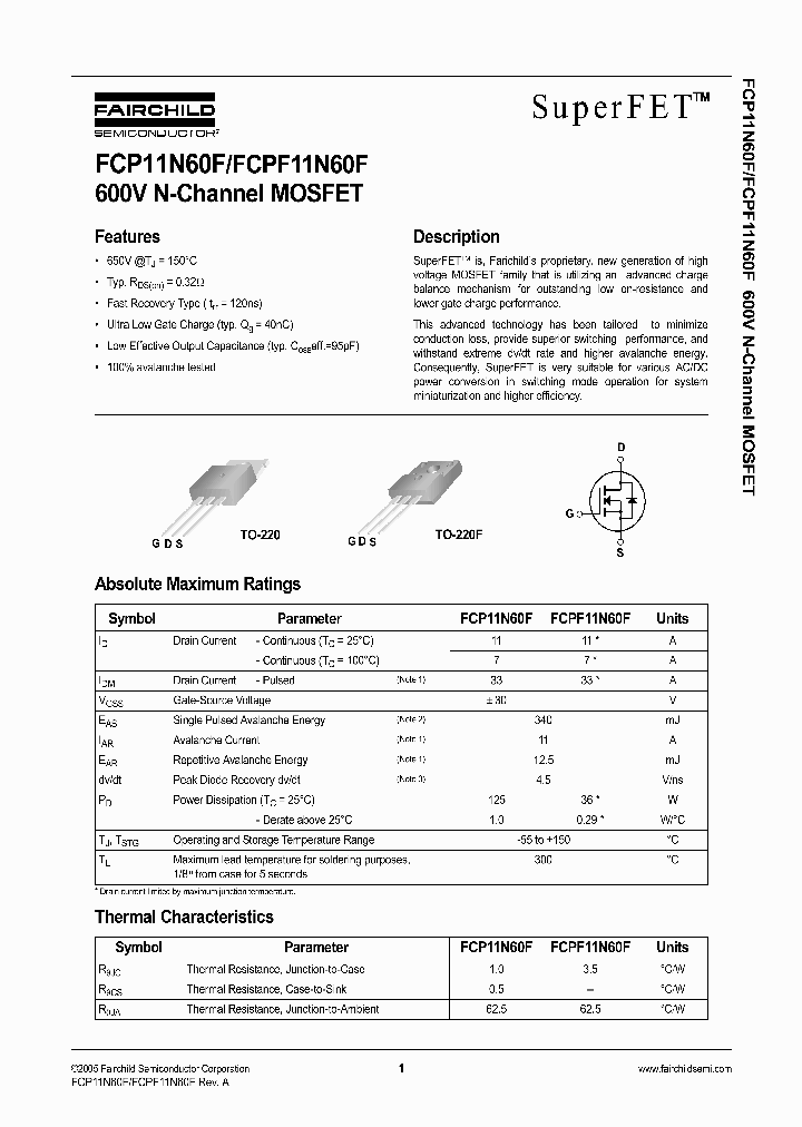FCP11N60F_250100.PDF Datasheet