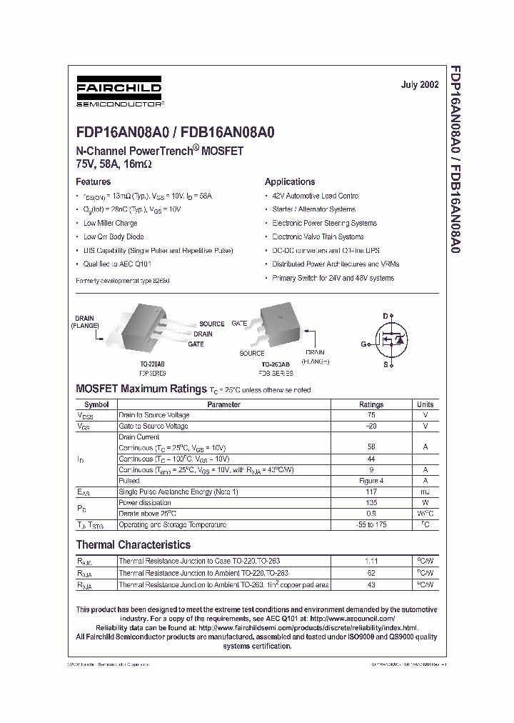 FDP16AN08A0_244484.PDF Datasheet