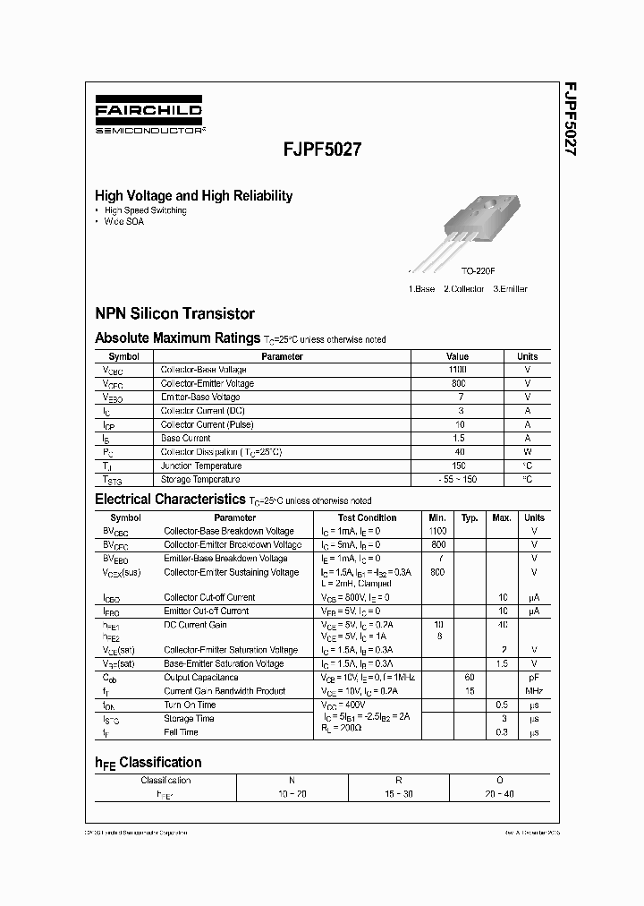 FJPF5027_251600.PDF Datasheet