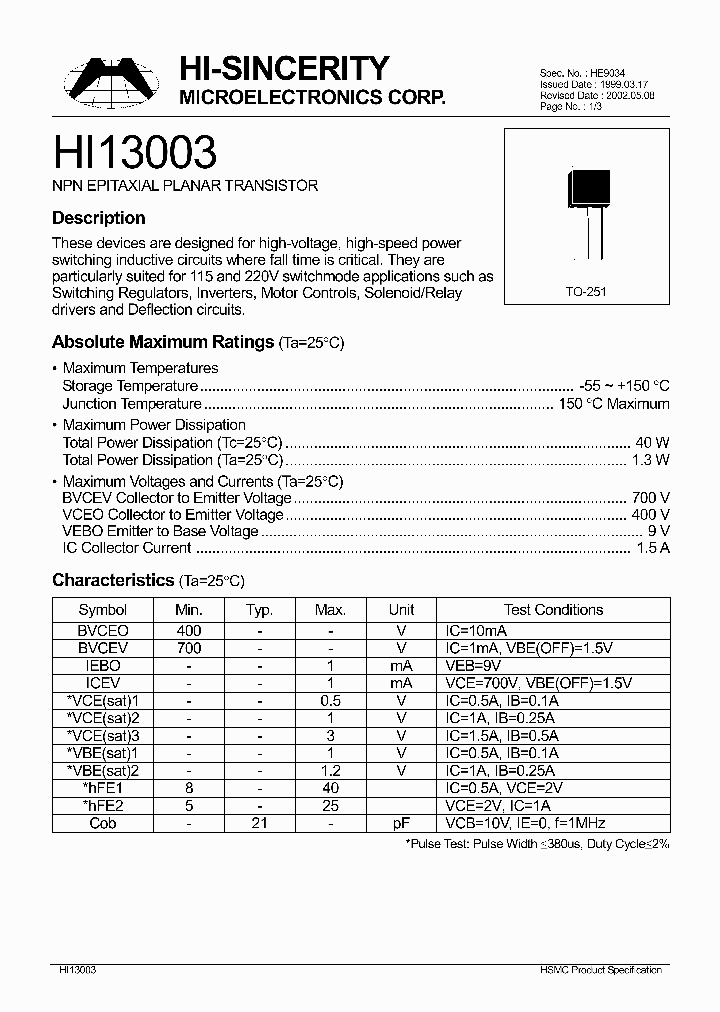 HI13003_251140.PDF Datasheet