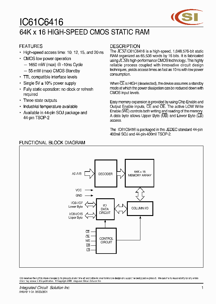 IC61C6416_248771.PDF Datasheet