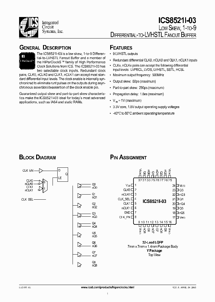 ICS8521I-03_291300.PDF Datasheet