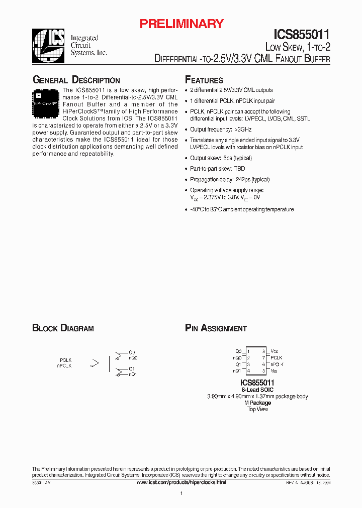 ICS855011_275905.PDF Datasheet