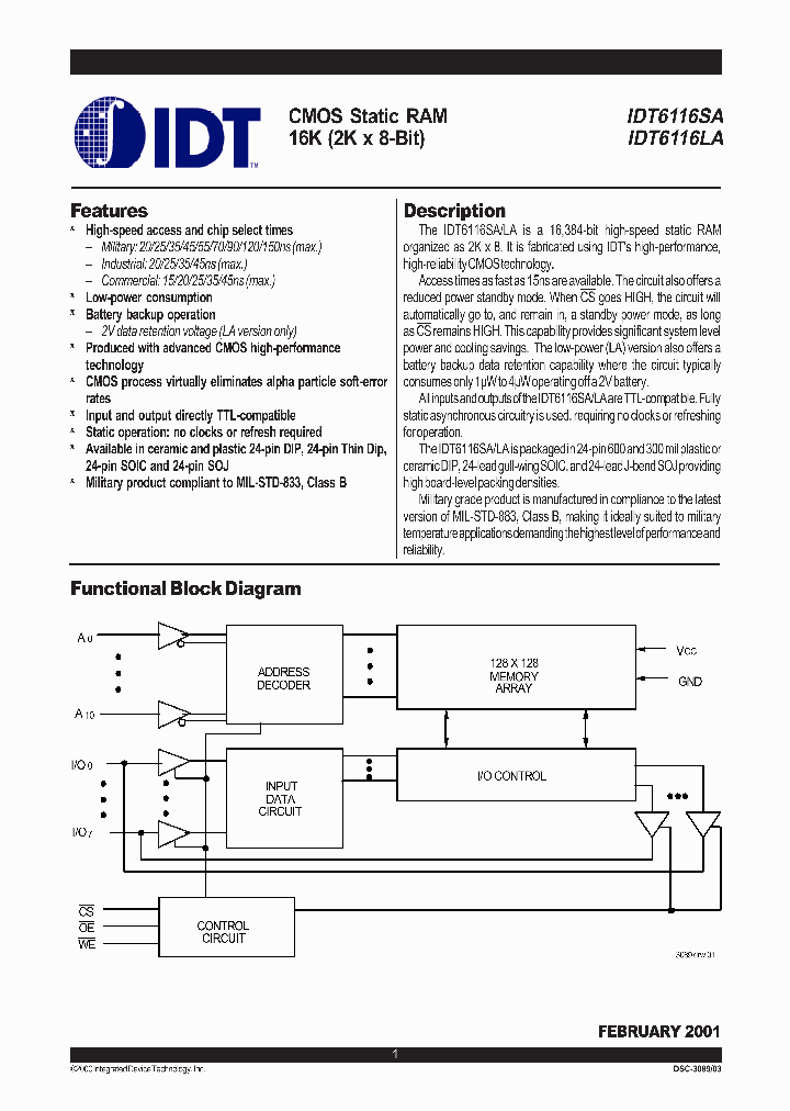 IDT6116LA_282309.PDF Datasheet