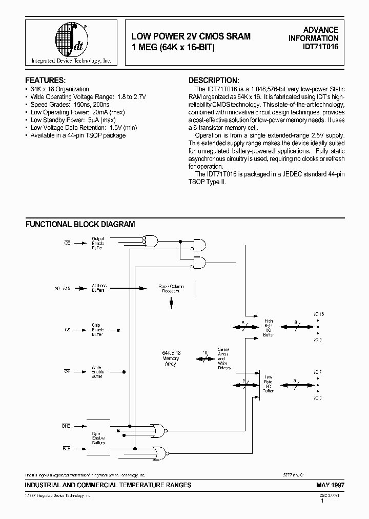 IDT71T016_287705.PDF Datasheet