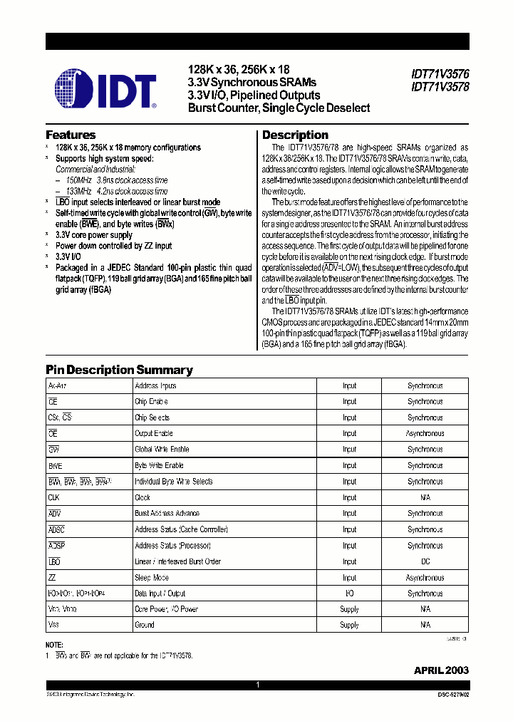 IDT71V3576_268322.PDF Datasheet