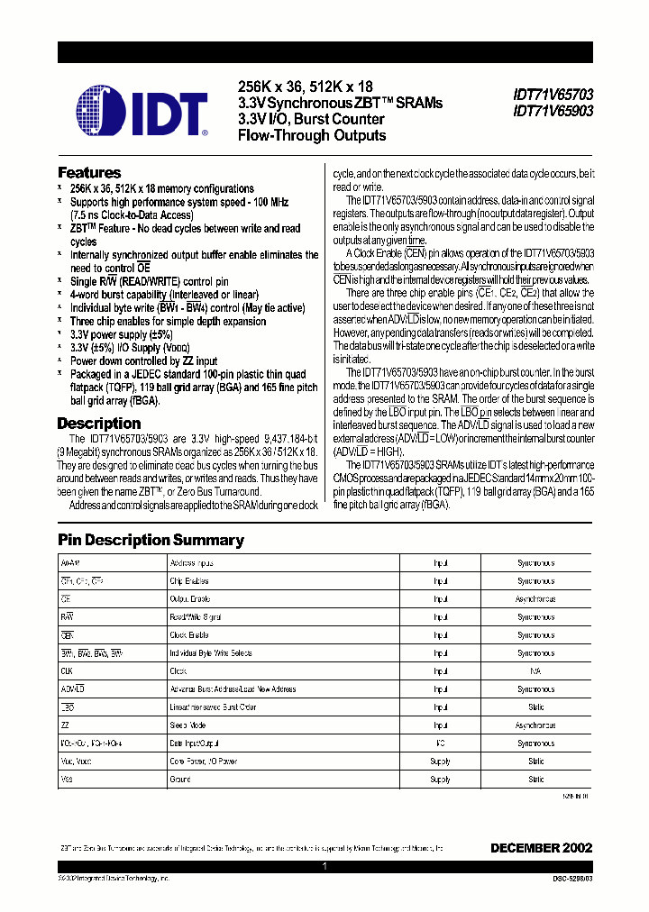 IDT71V65703_292883.PDF Datasheet