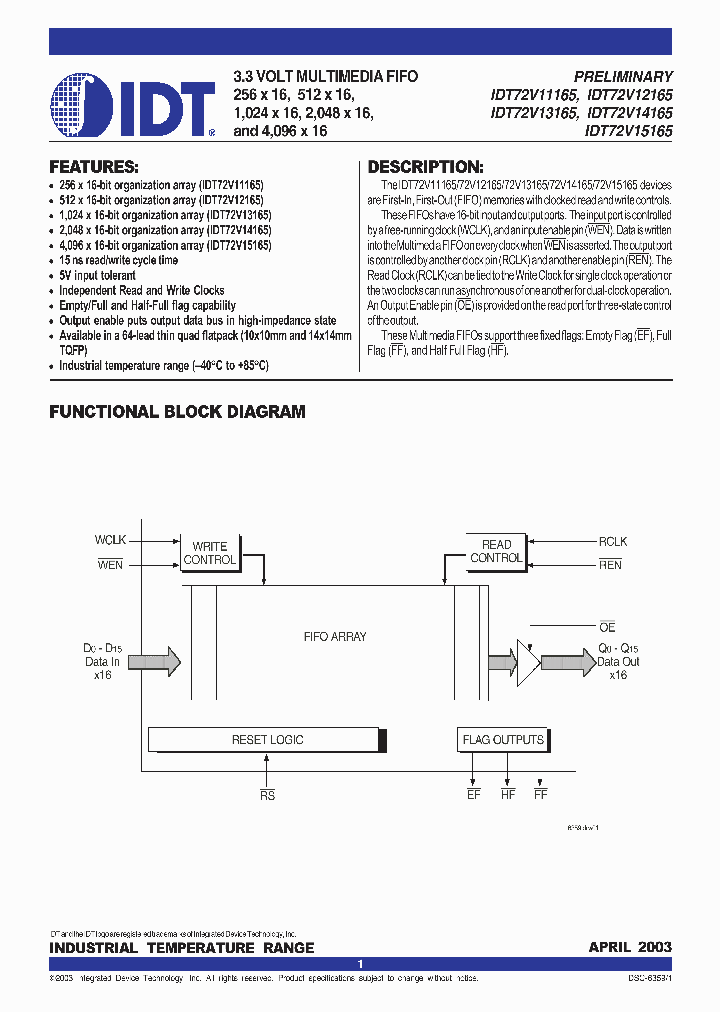 IDT72V13165_287277.PDF Datasheet