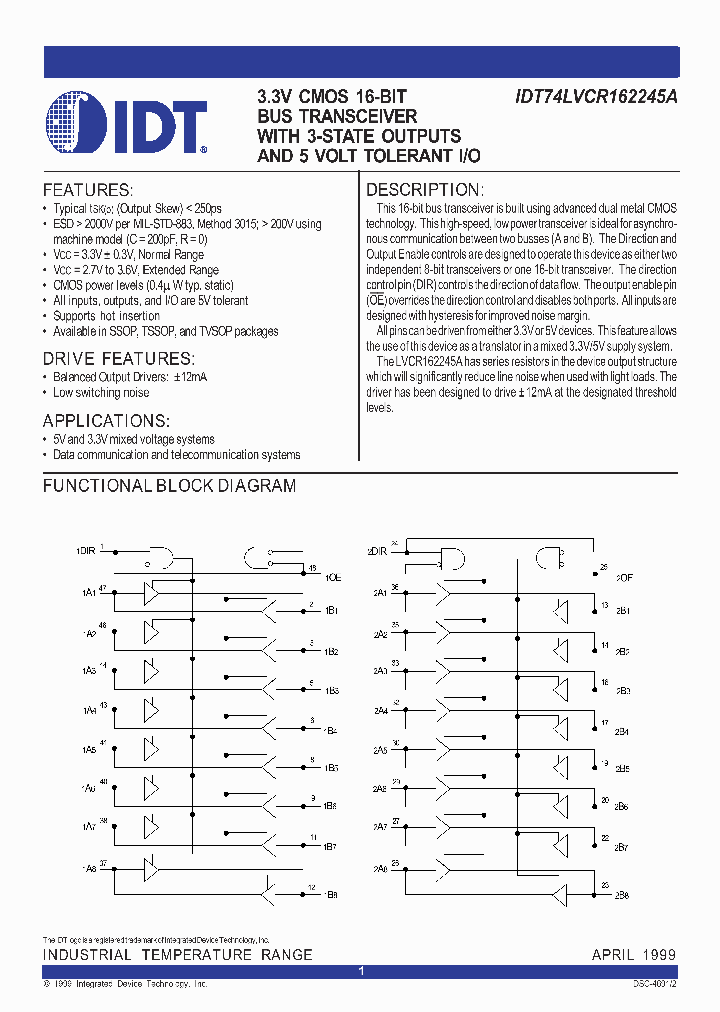 IDT74LVCR162245A_292161.PDF Datasheet