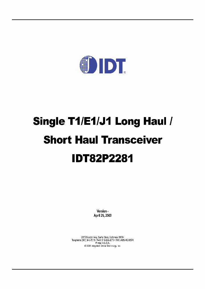 IDT82P2281_296760.PDF Datasheet