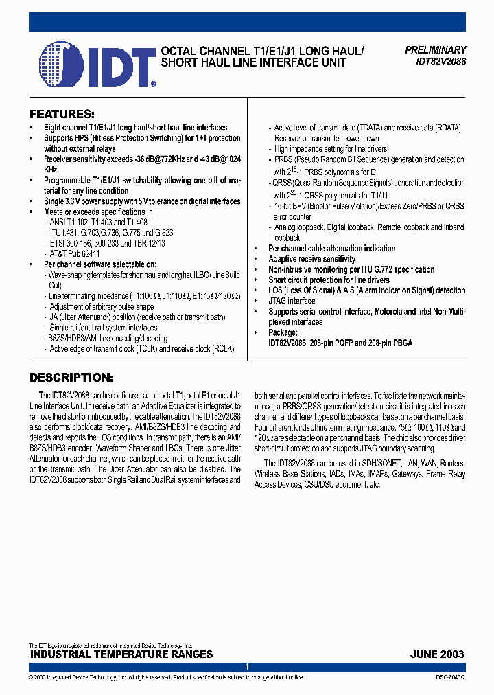 IDT82V2088_277449.PDF Datasheet