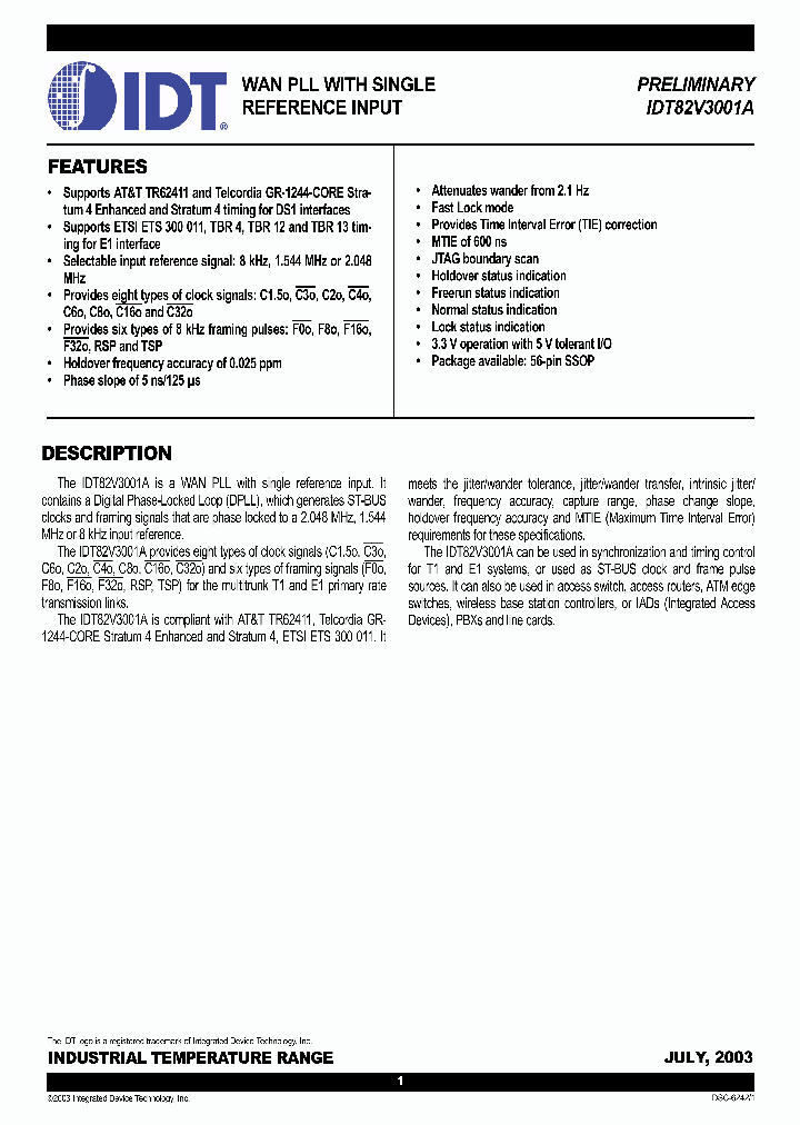 IDT82V3001A_225909.PDF Datasheet