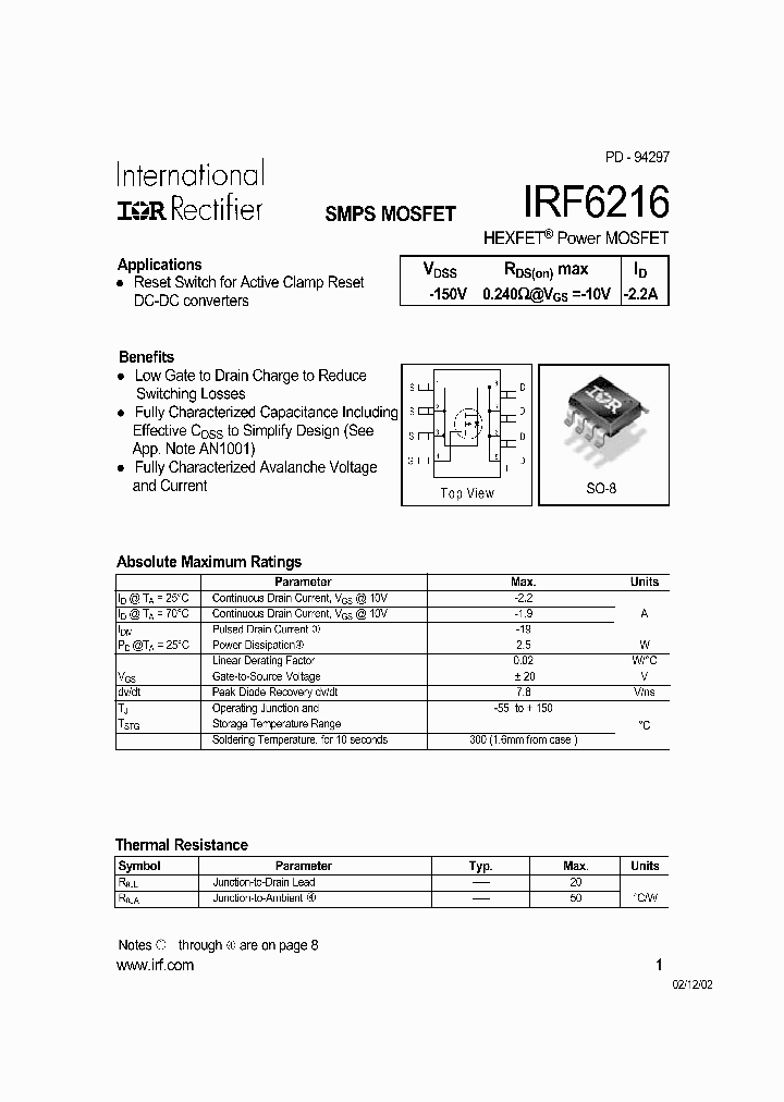 IRF6216_274097.PDF Datasheet