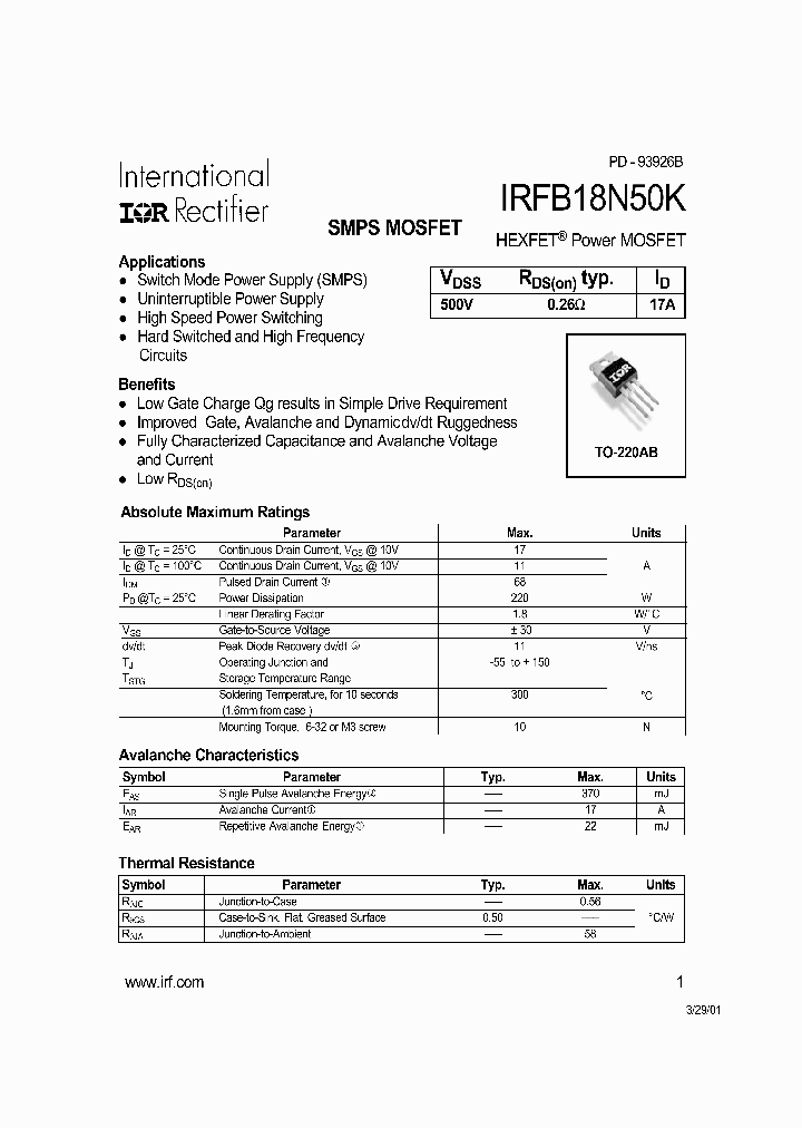 IRFB18N50K_274377.PDF Datasheet