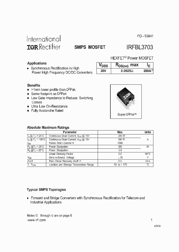 IRFBL3703_289221.PDF Datasheet