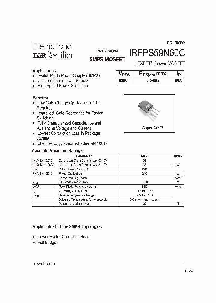 IRFPS59N60C_290371.PDF Datasheet