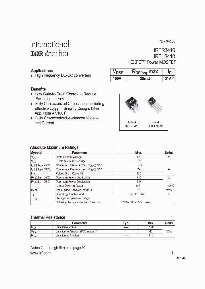IRFR3410_247096.PDF Datasheet
