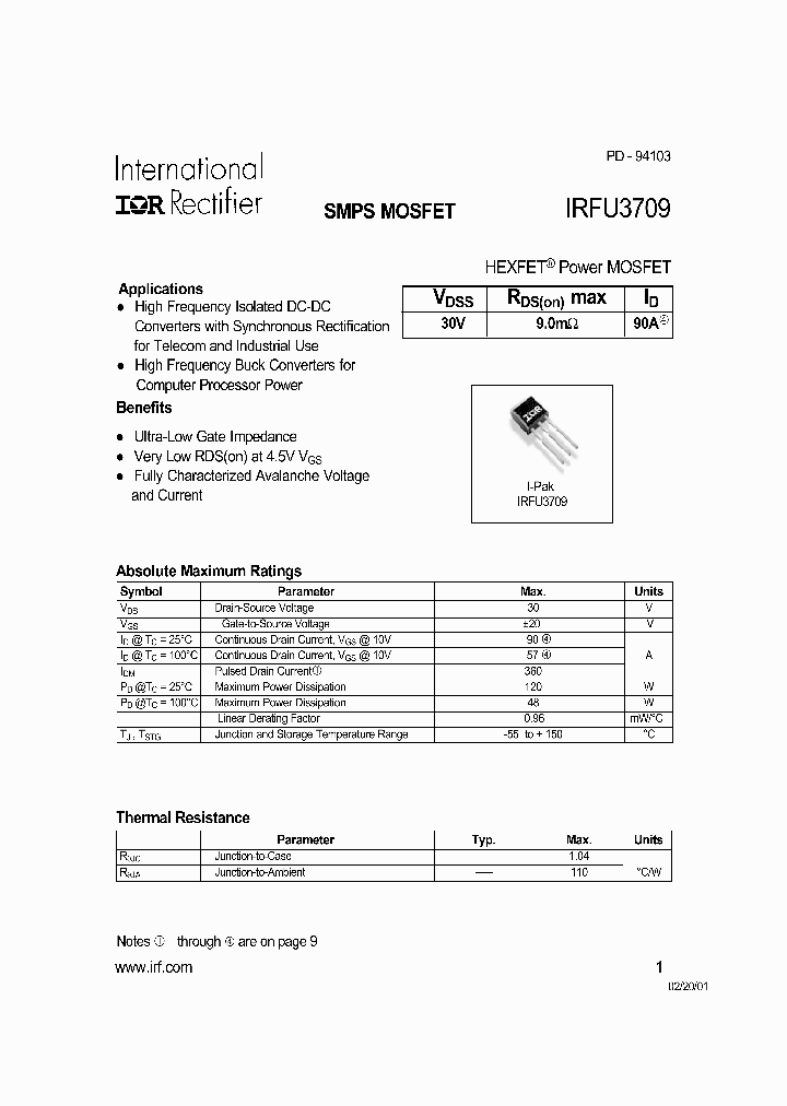IRFU3709_276610.PDF Datasheet