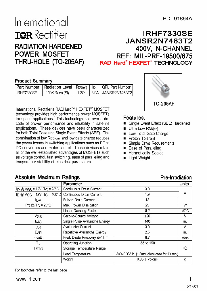 IRHF7330SE_291266.PDF Datasheet