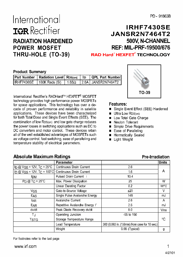 IRHF7430SE_278852.PDF Datasheet