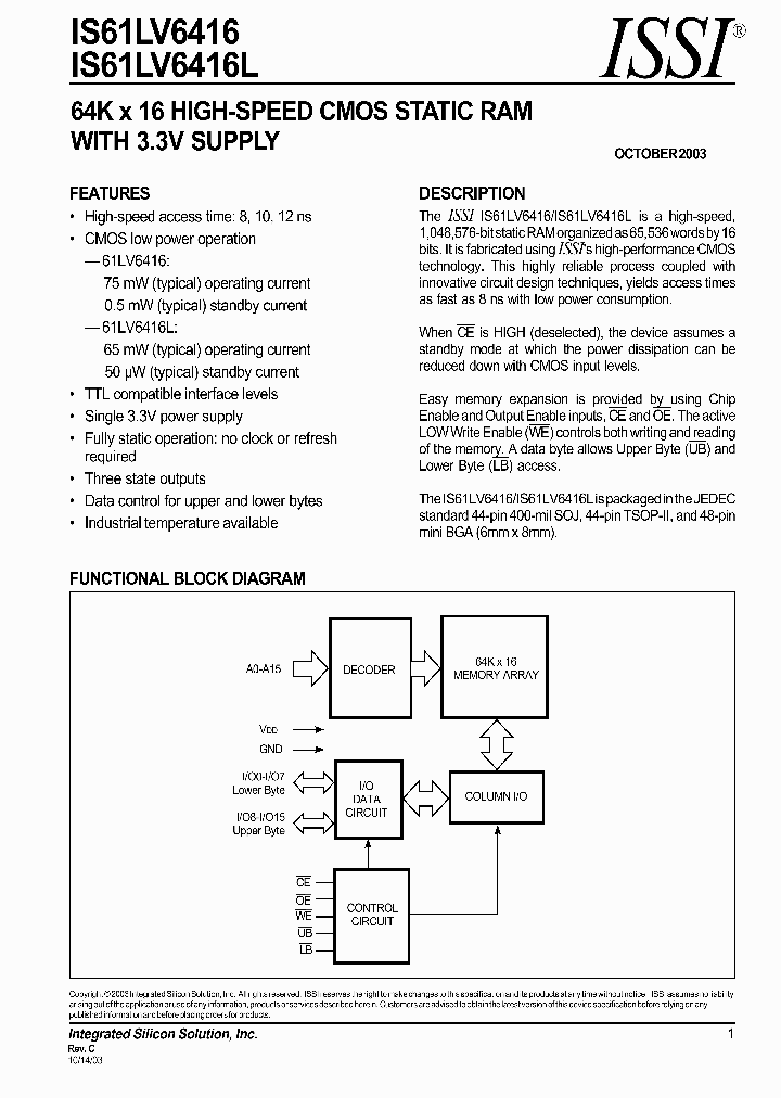 IS61LV6416_292167.PDF Datasheet