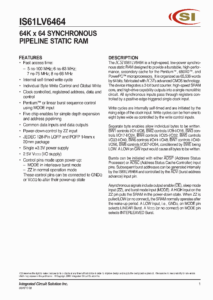 IS61LV6464_271565.PDF Datasheet
