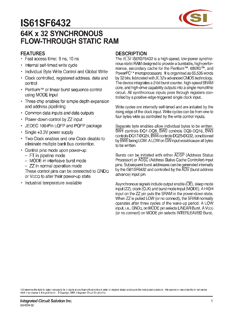 IS61SF6432_288992.PDF Datasheet