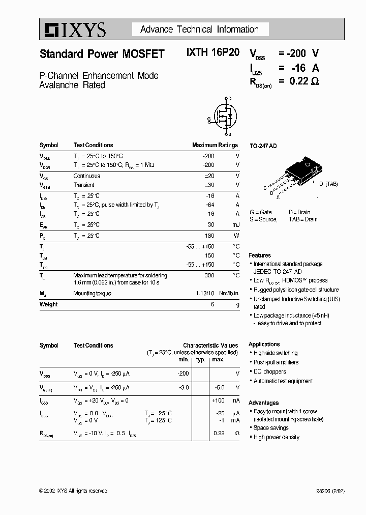 IXTH16P20_264143.PDF Datasheet