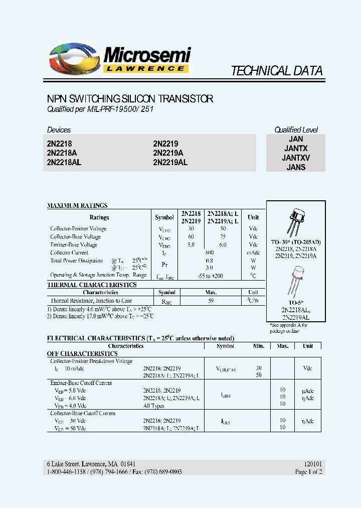 JAN2N2219_286664.PDF Datasheet