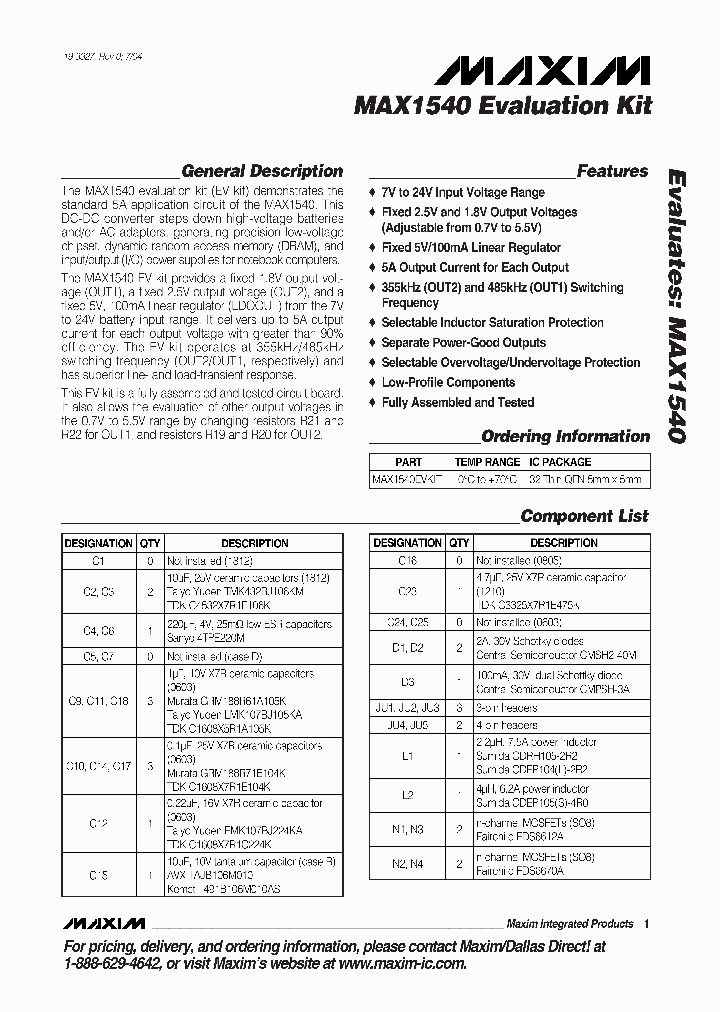 MAX1540EVKIT_286800.PDF Datasheet