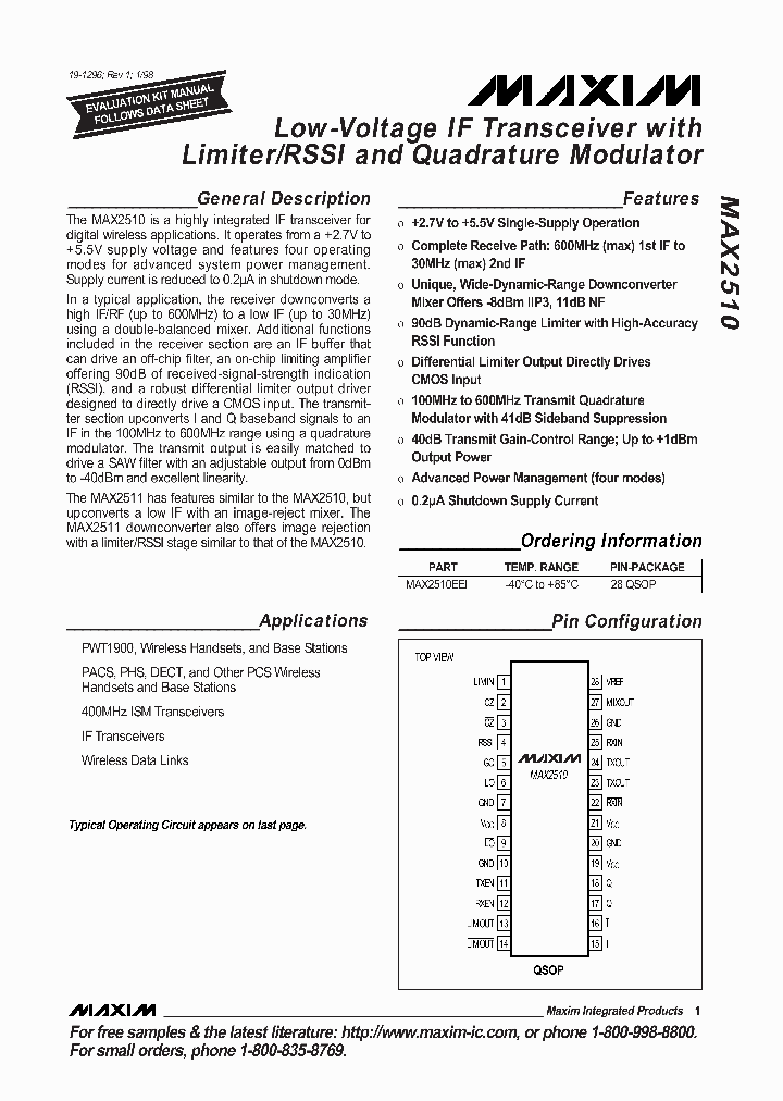 MAX2510_51378.PDF Datasheet