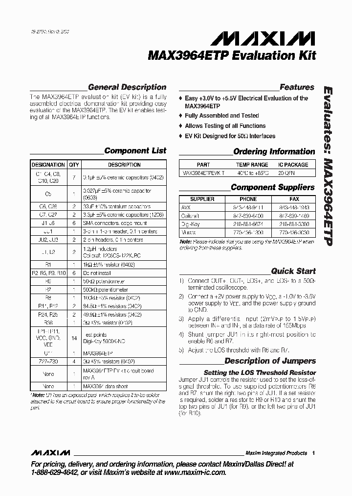 MAX3964ETPEVKIT_277241.PDF Datasheet