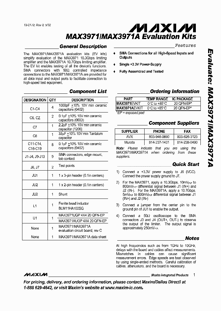 MAX3971AEVKIT_276366.PDF Datasheet