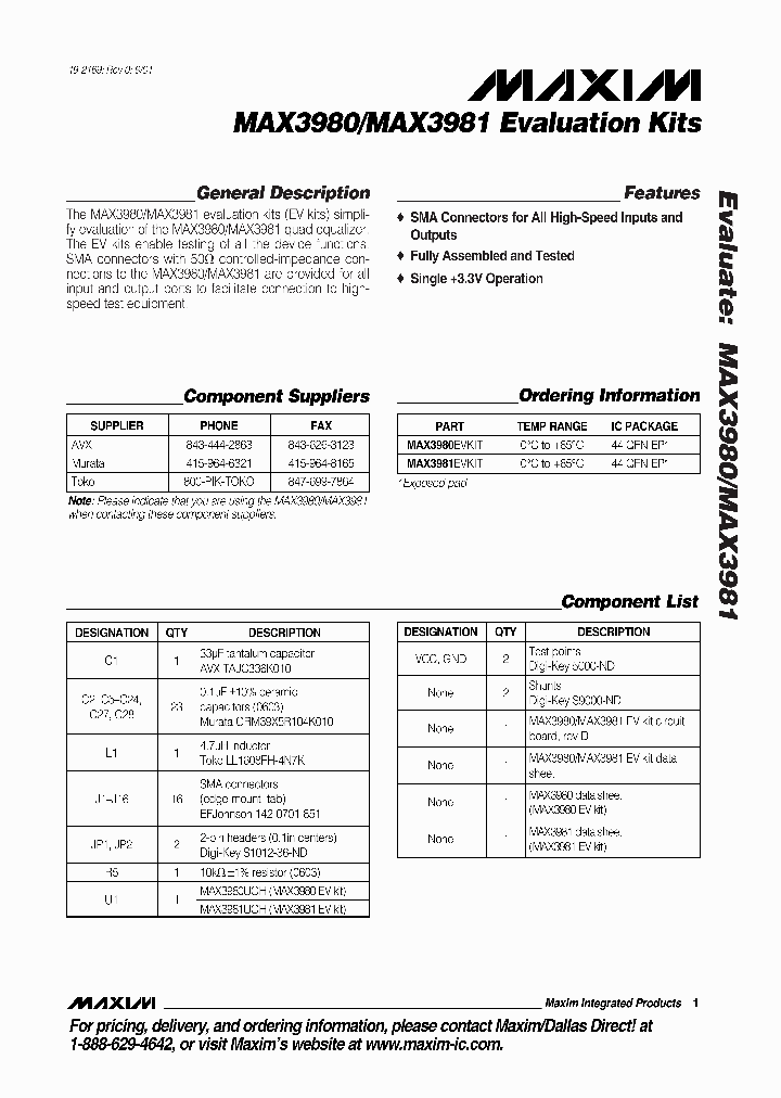 MAX3980EVKIT_283936.PDF Datasheet