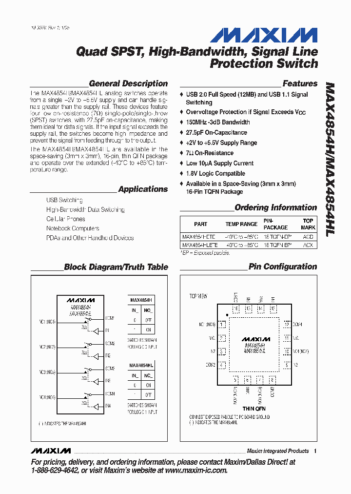 MAX4854HL_277021.PDF Datasheet