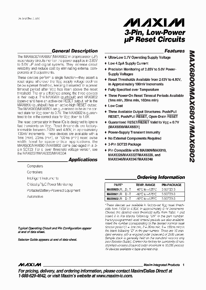 MAX6801UR29D3-T_200179.PDF Datasheet