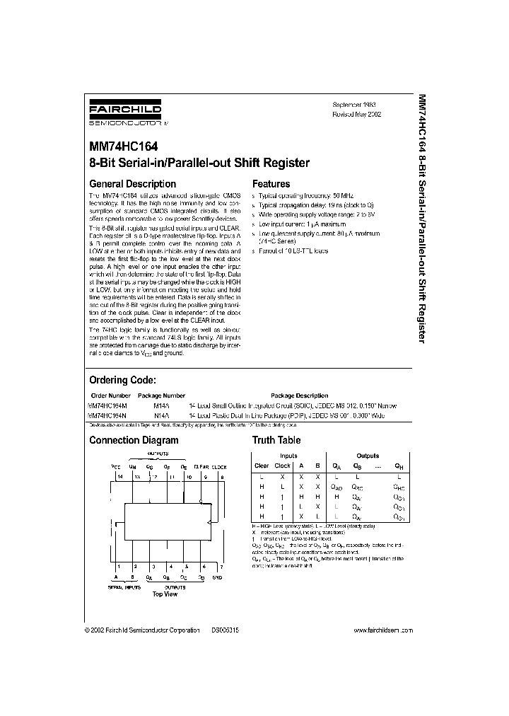 MM74HC164_276534.PDF Datasheet