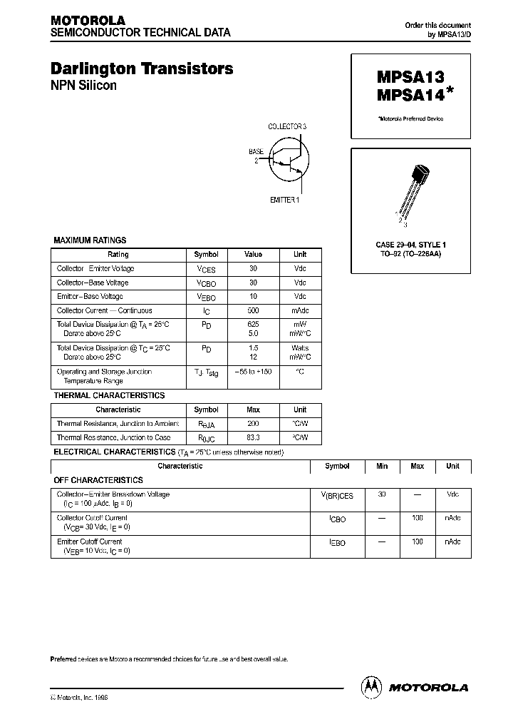 MPSA13D_291458.PDF Datasheet