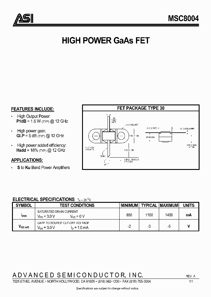 MSC8004_287263.PDF Datasheet