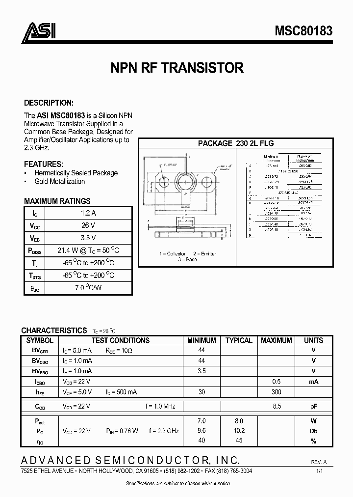 MSC80183_280744.PDF Datasheet