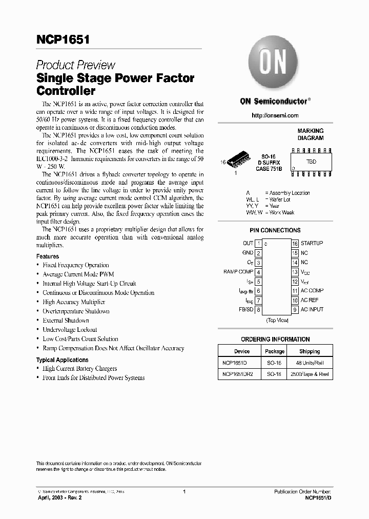 NCP1651DR2_269591.PDF Datasheet