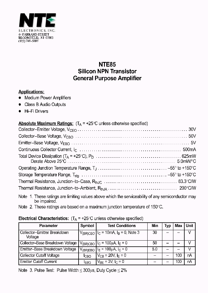 NTE85_294948.PDF Datasheet
