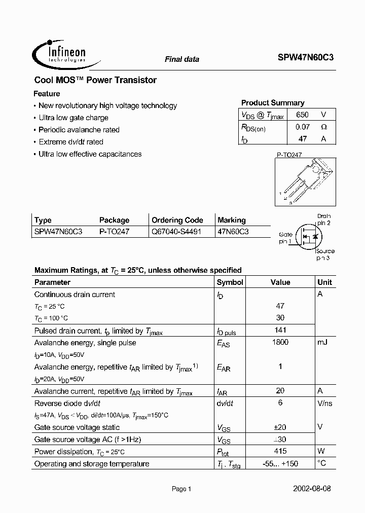 SPW47N60_287520.PDF Datasheet
