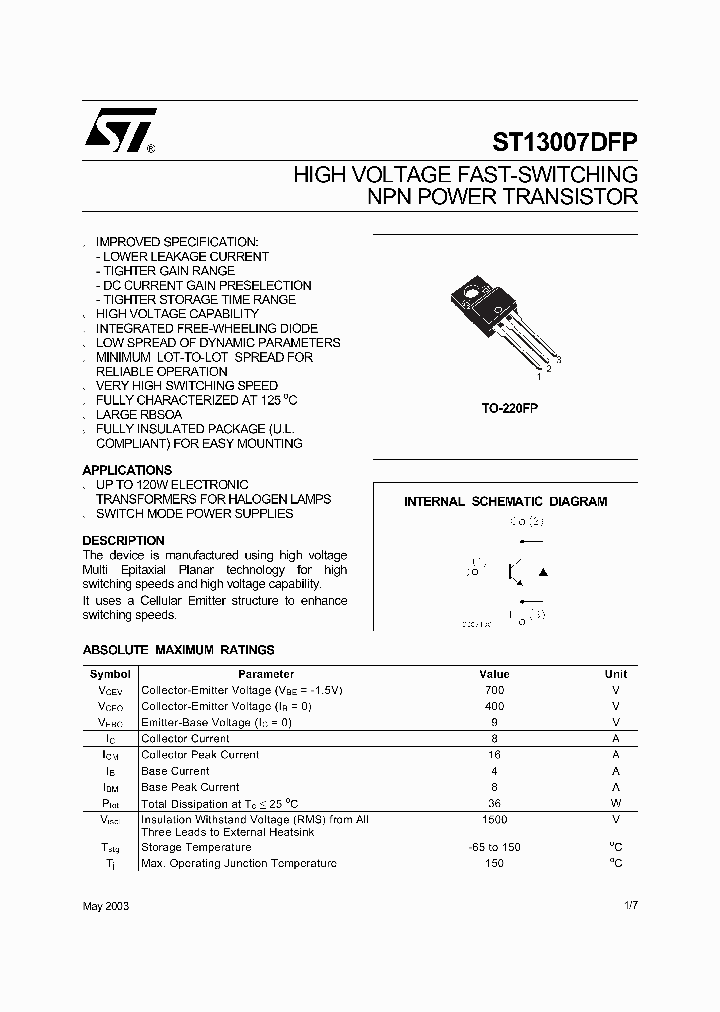 ST13007DFP_240520.PDF Datasheet