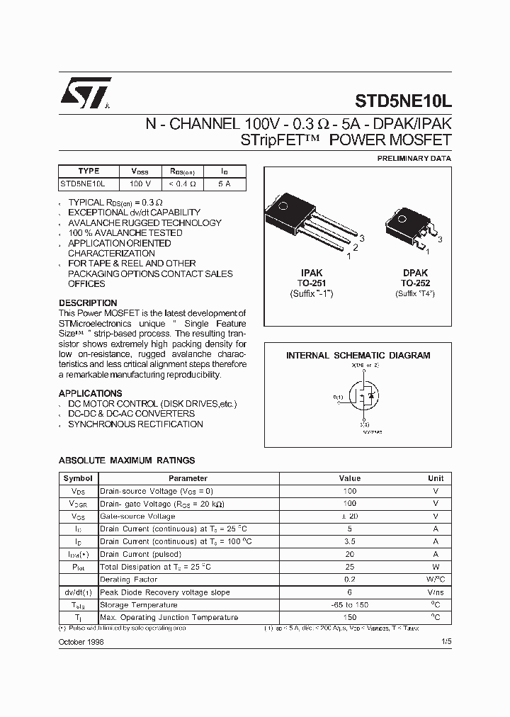 STD5NE10L_97448.PDF Datasheet