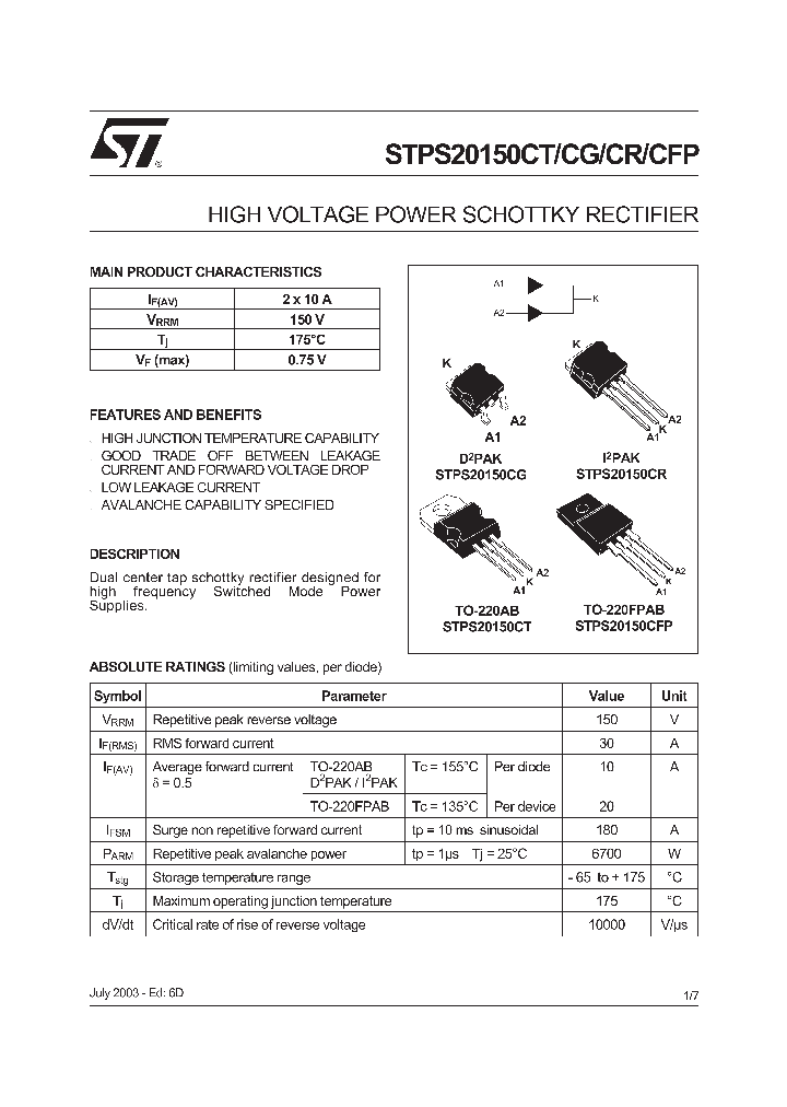 STPS20150CT_284424.PDF Datasheet
