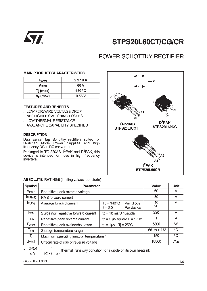 STPS20L60CR_208270.PDF Datasheet