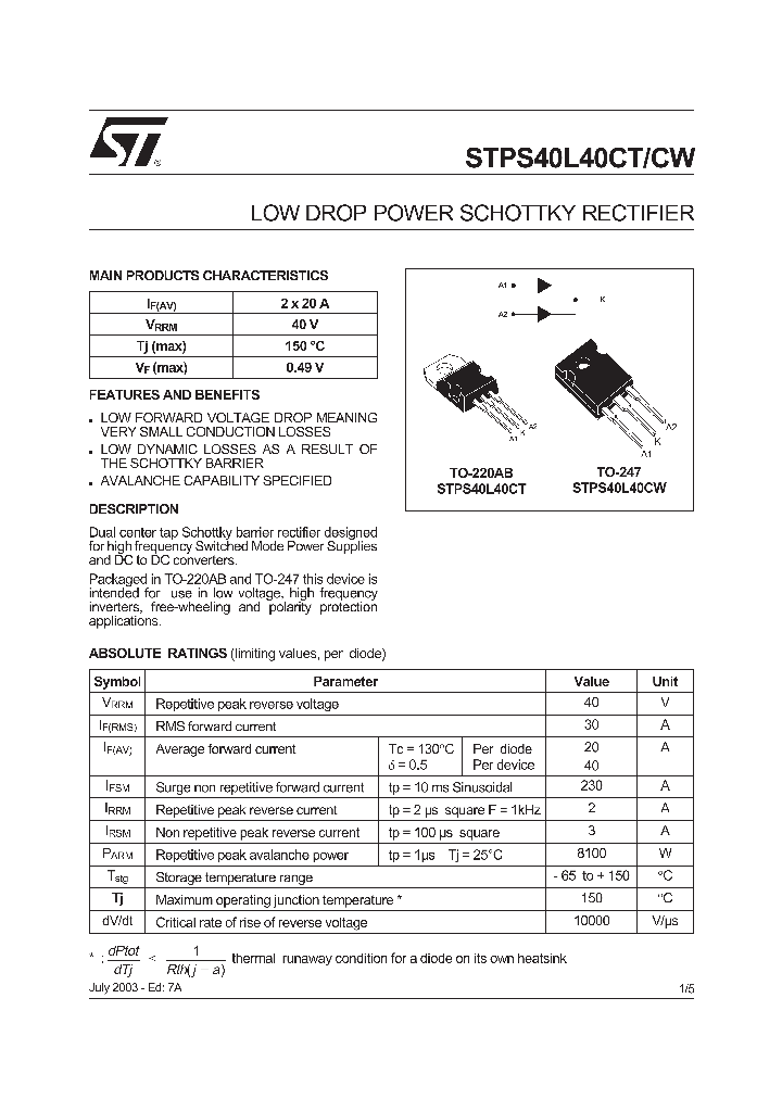 STPS40L40C_236923.PDF Datasheet
