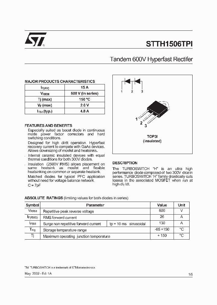 STTH1506TPI_299922.PDF Datasheet