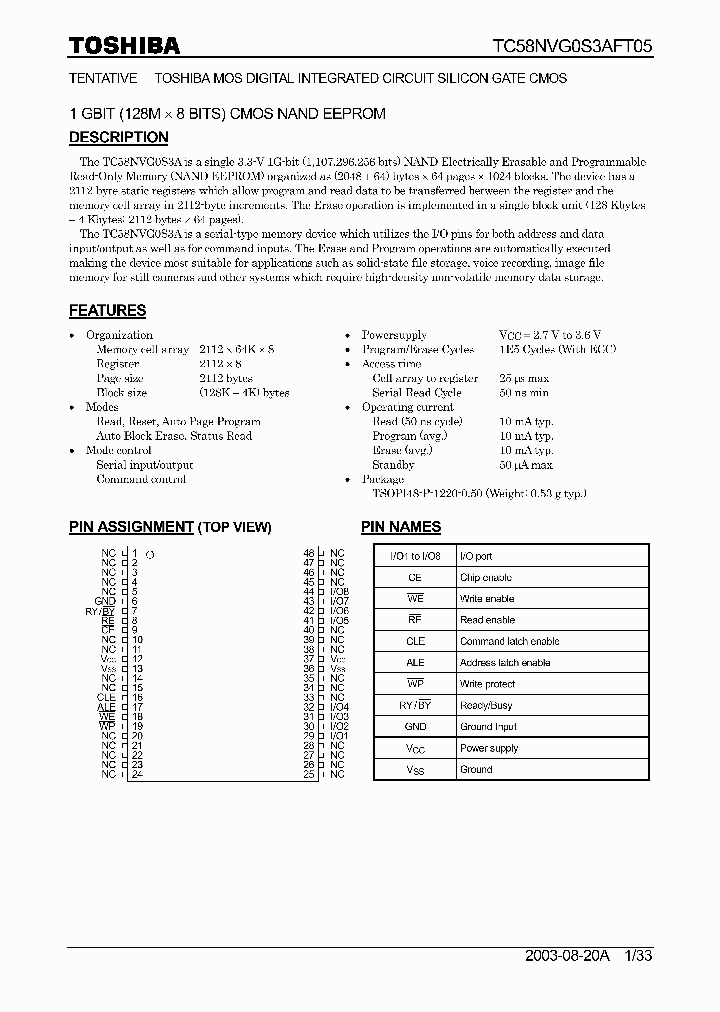 TC58NVG0S3AFT05_212793.PDF Datasheet